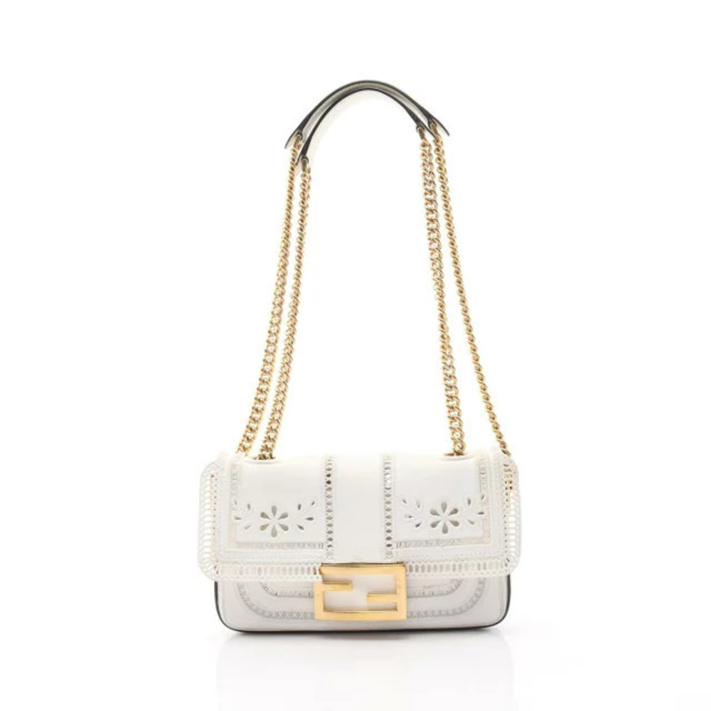 Fendi Nappa Apollo Floral Bucket Bag Shoulder Leather White